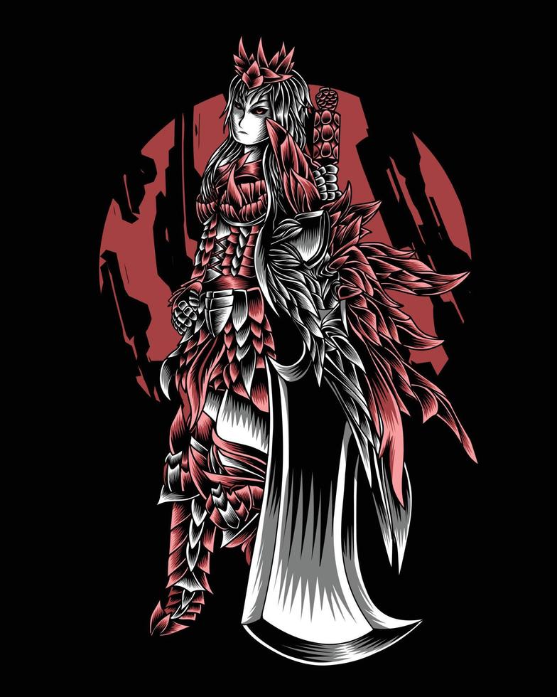 Ilustración de arte de cazador de demonios con vector de espada grande