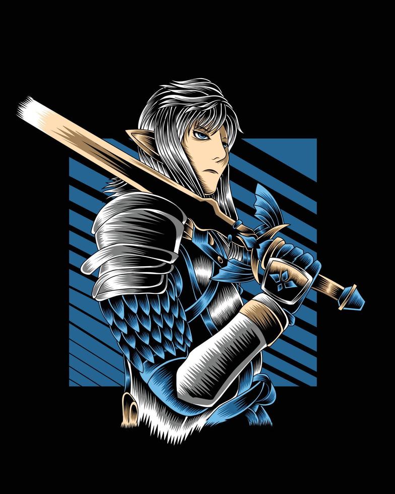 Artwork Illustration Mighty Knight With Golden Sword Vector.eps vector