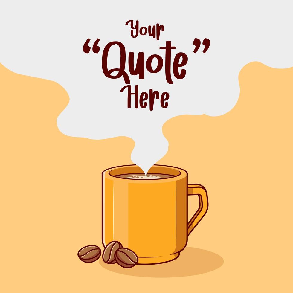 A cup of coffee flat vector illustration with float smoke for text. Perfect for design element of coffee quote, cafe and restaurant poster banner template.