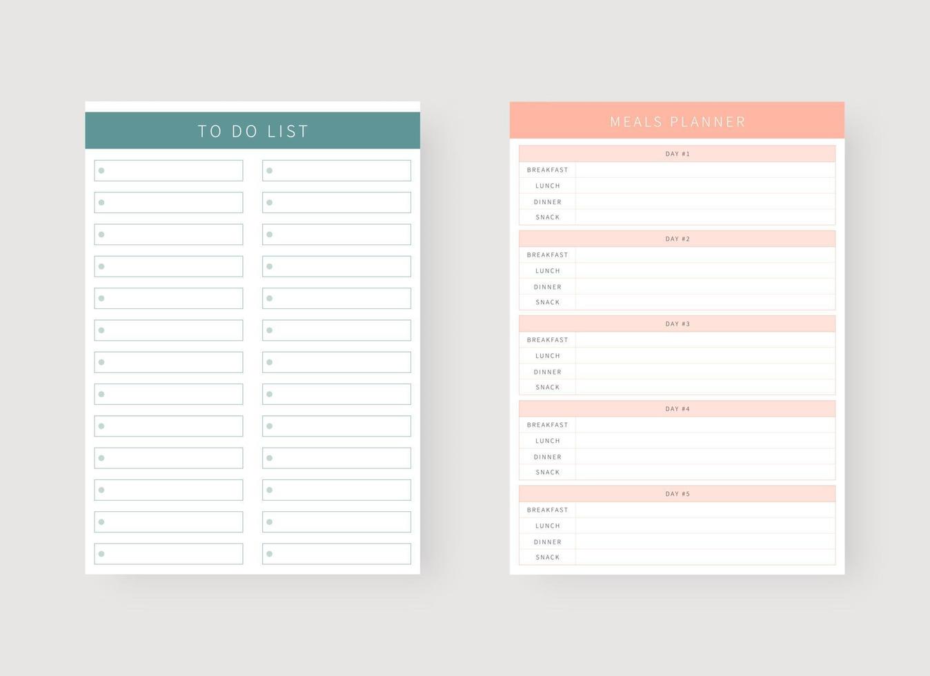 To do list and meal planner template. Modern planner template set. vector