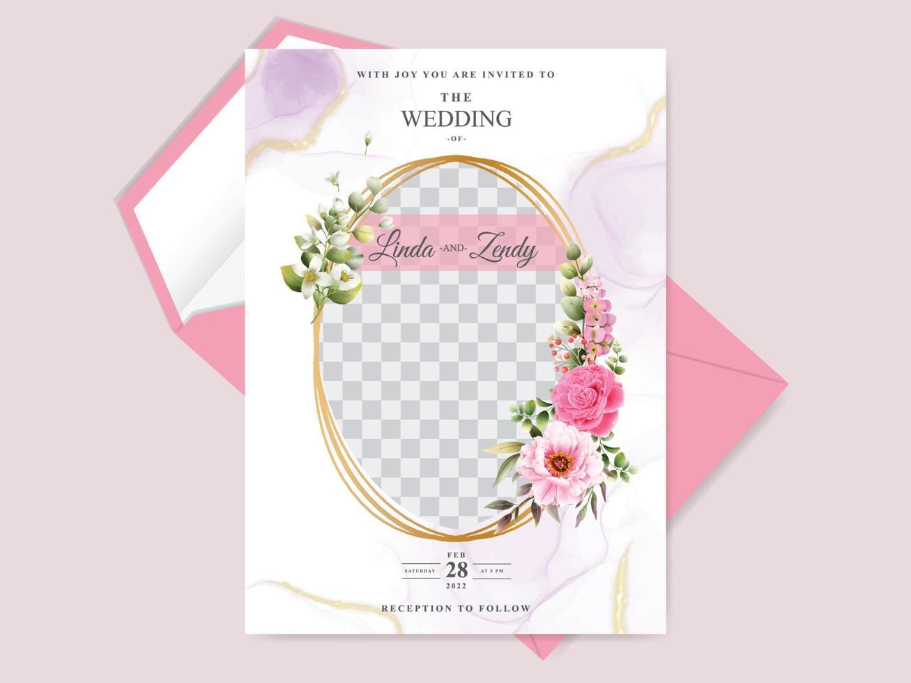 elegante plantilla de invitación de boda floral vector