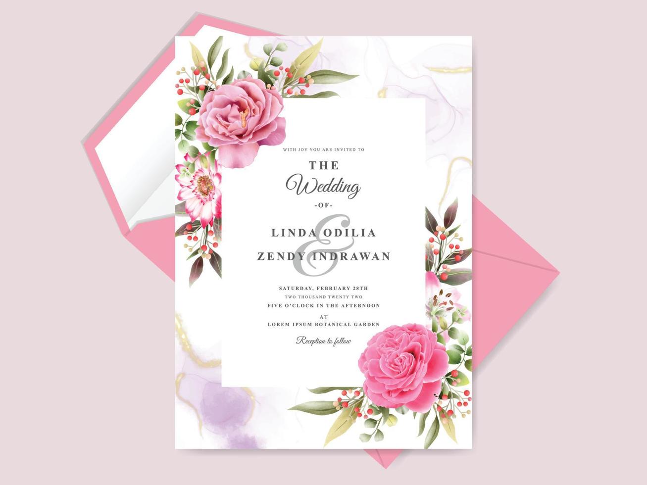 elegante plantilla de invitación de boda floral vector