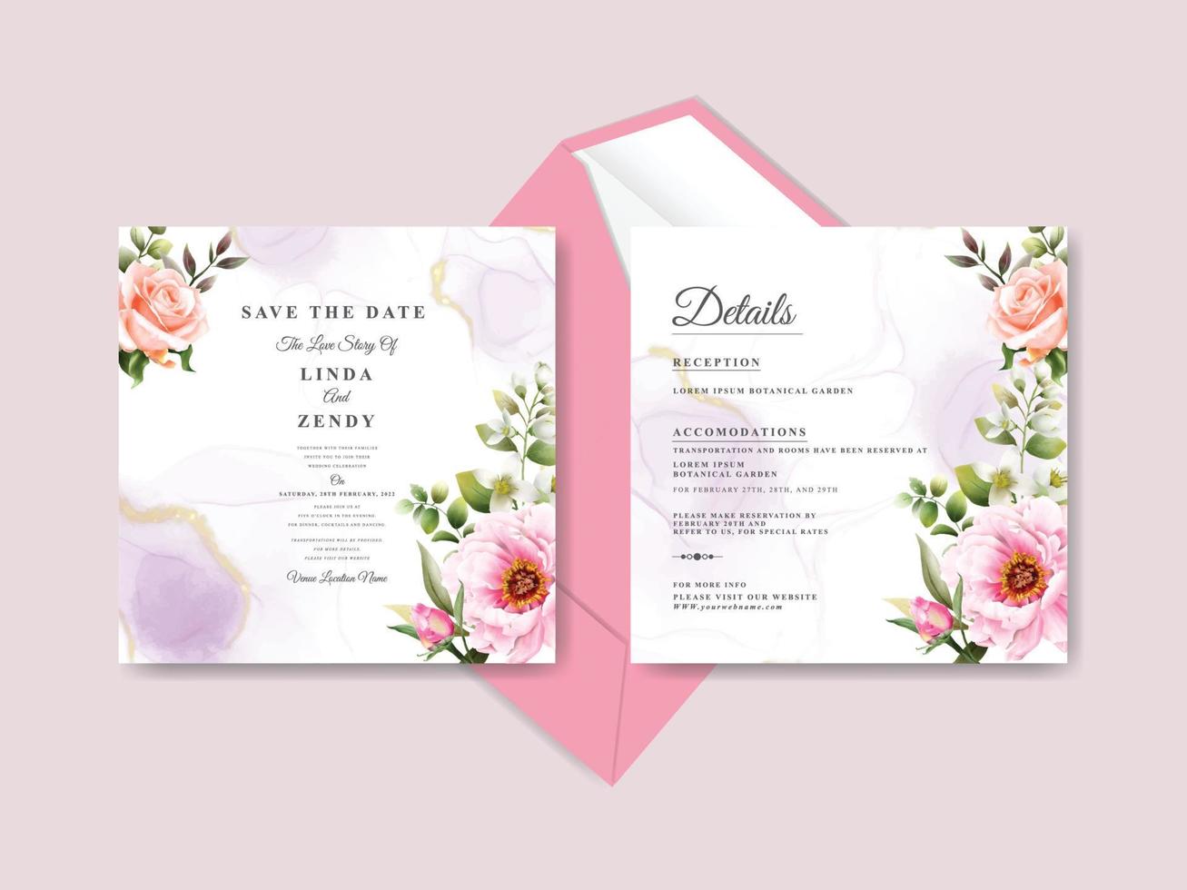 elegante plantilla de invitación de boda floral vector