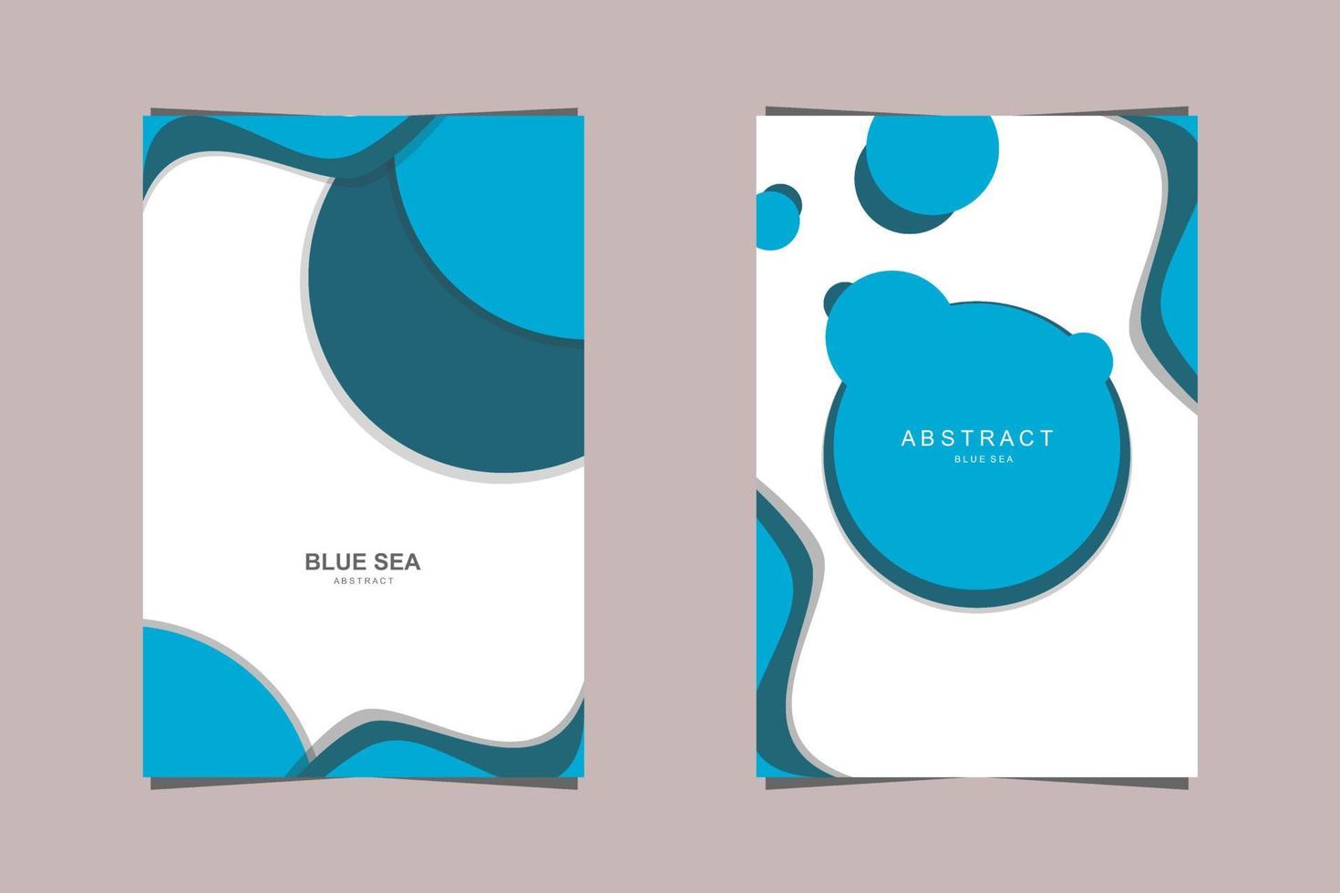 Abstract Blue Sea Circle and Wave Element Cover Template White Background Set vector