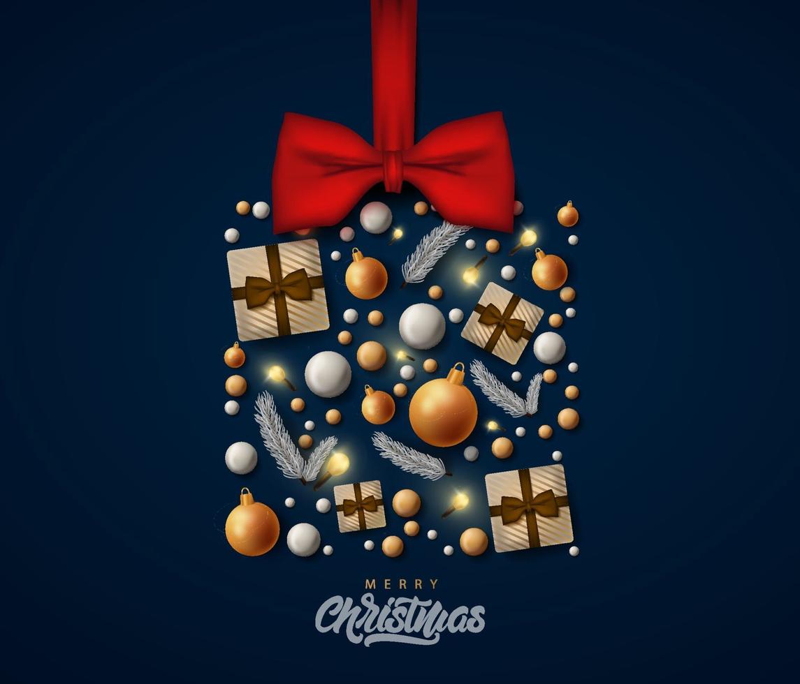 Merry Christmas banner on blue background vector