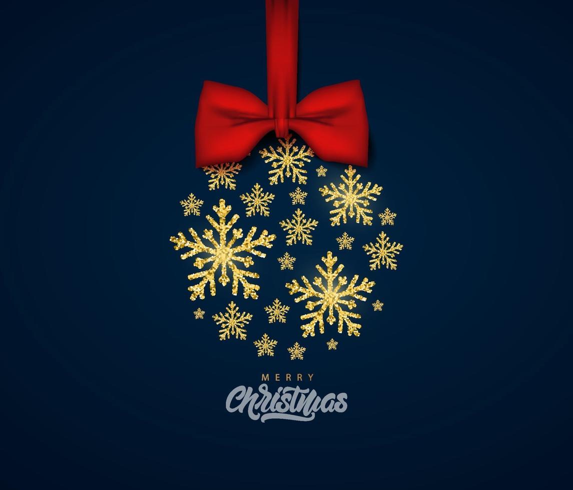 Gold glitter texture snowflake on Merry Christmas banner vector