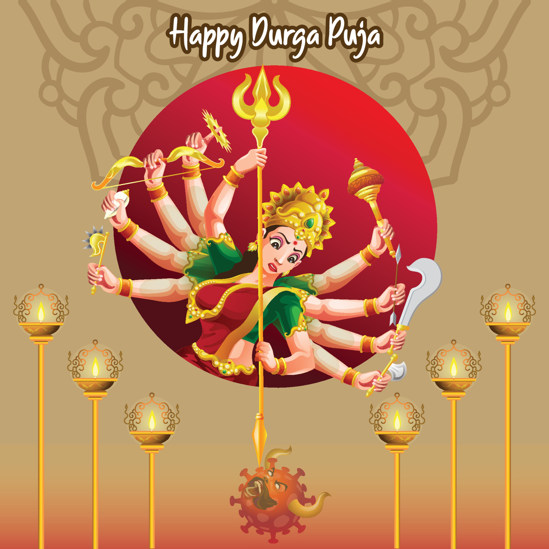 Durga Puja navratri festival Dussehra celebration wishes 3484572 Vector