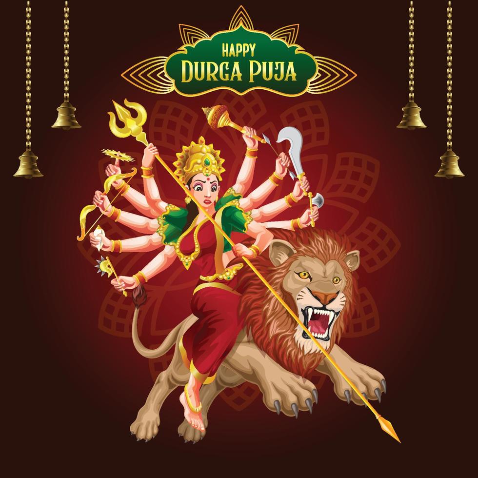Goddess Durga in attacking Pose Navratri festival Premium Vector