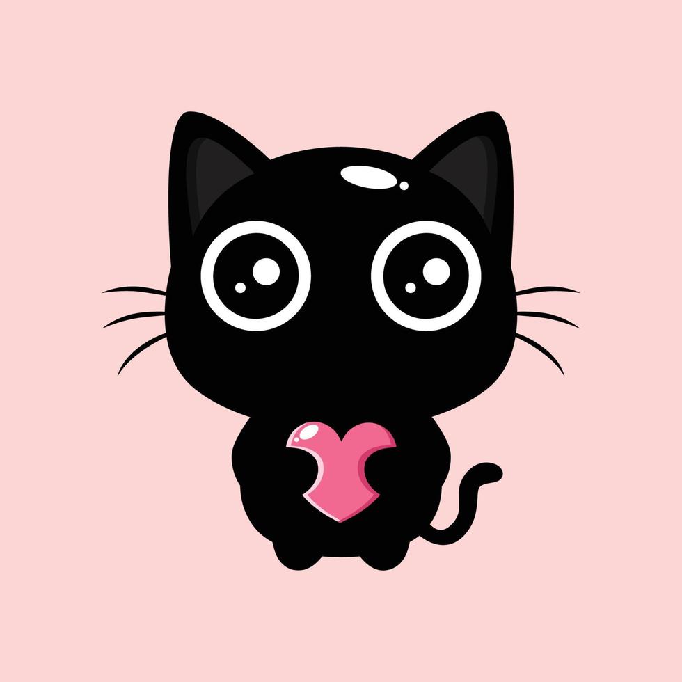 cute black cat hugging heart vector