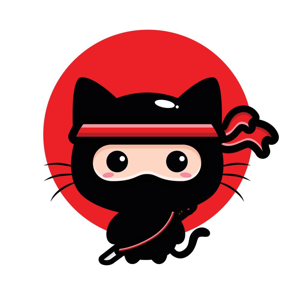 cute black cat ninja character vector