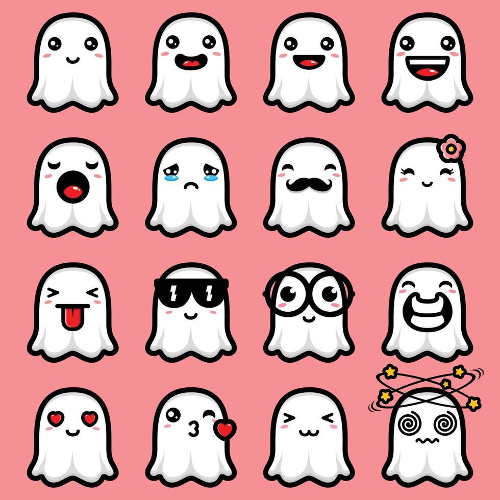 cute ghost emoji bundle design vector