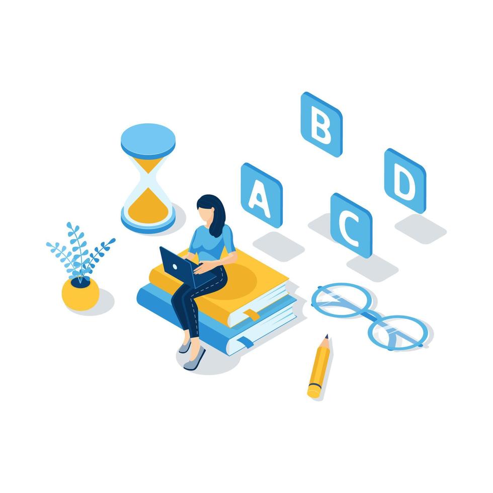 Concept of online exam, online testing. Isometric vector illustration.