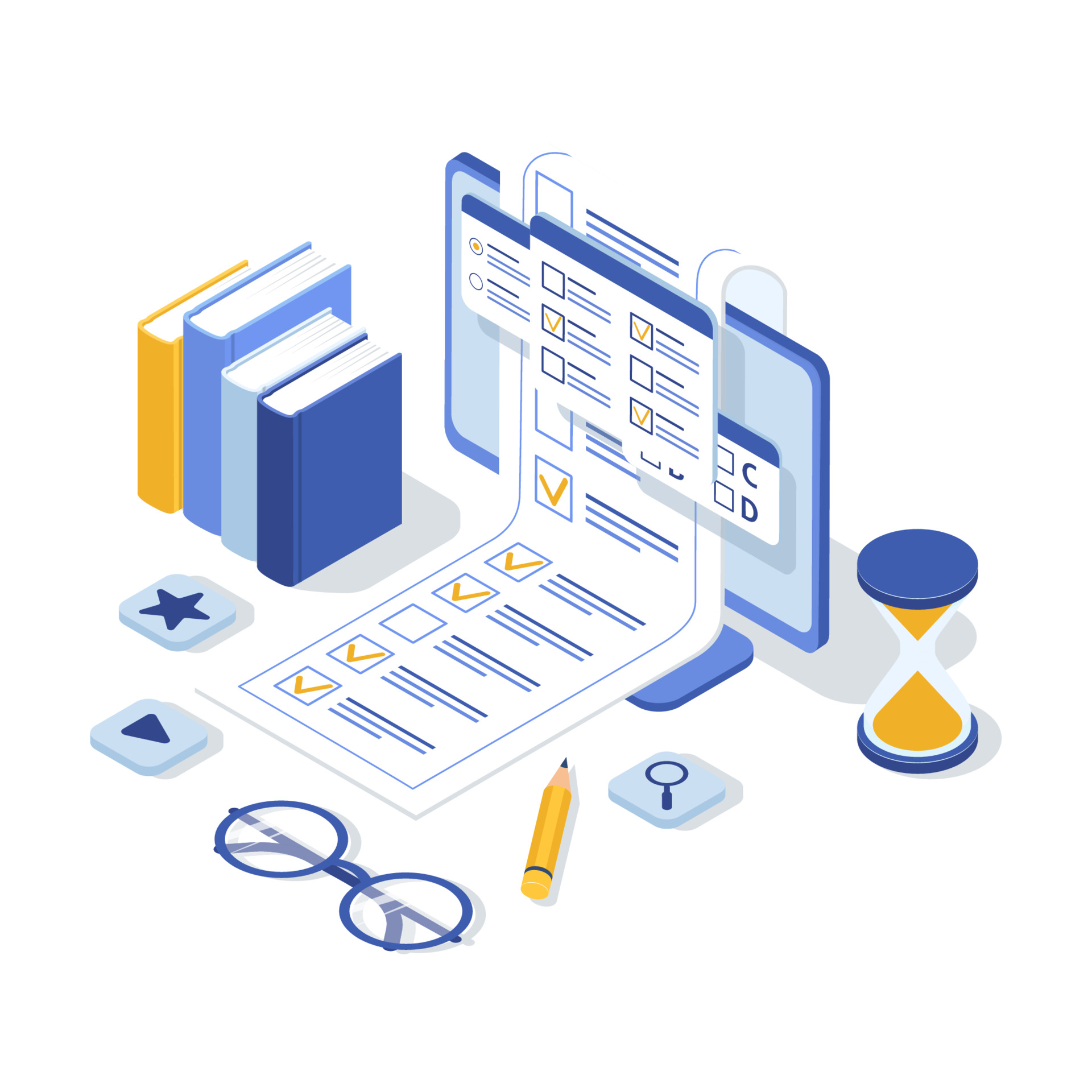 Concept of online exam,online testing. Isometric vector illustration