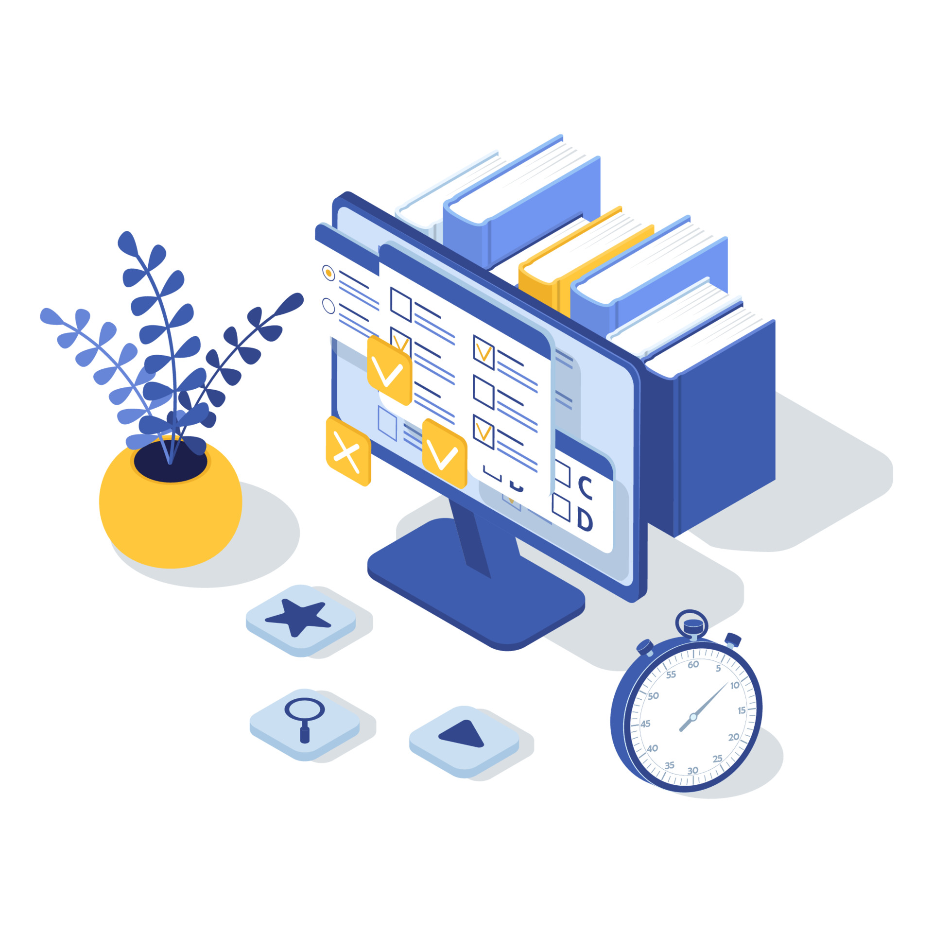 Concept of online exam, online testing. Isometric vector illustration