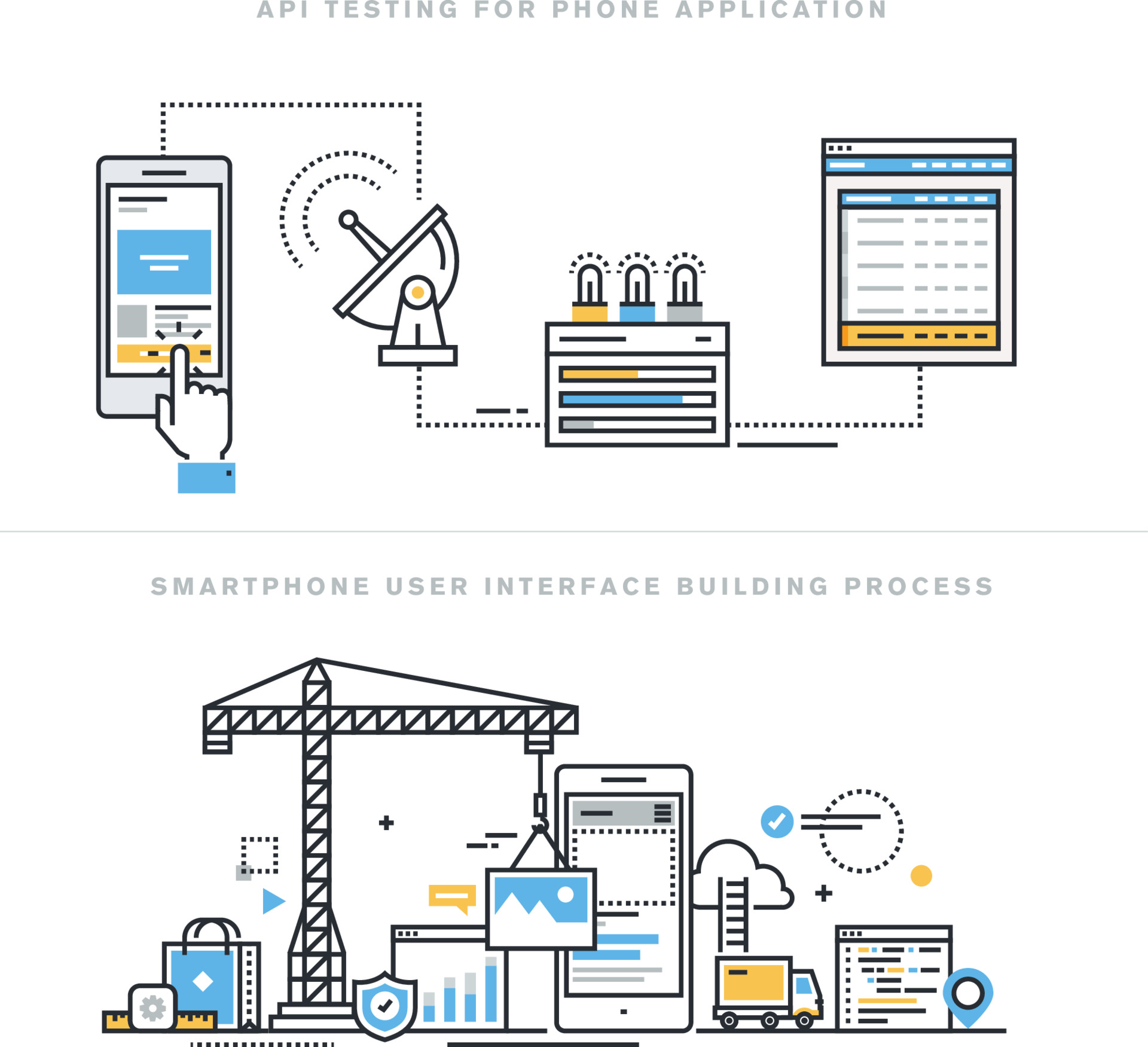 Smartphone interface building process 3484832 Vector Art at Vecteezy