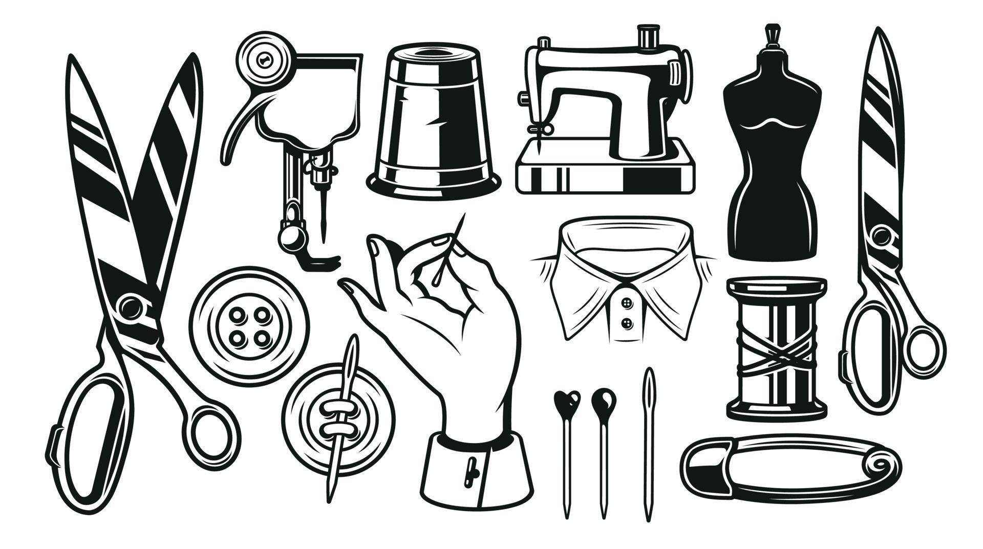 Big bundle vector illustrations of tailor tools 3484858 Vector Art at