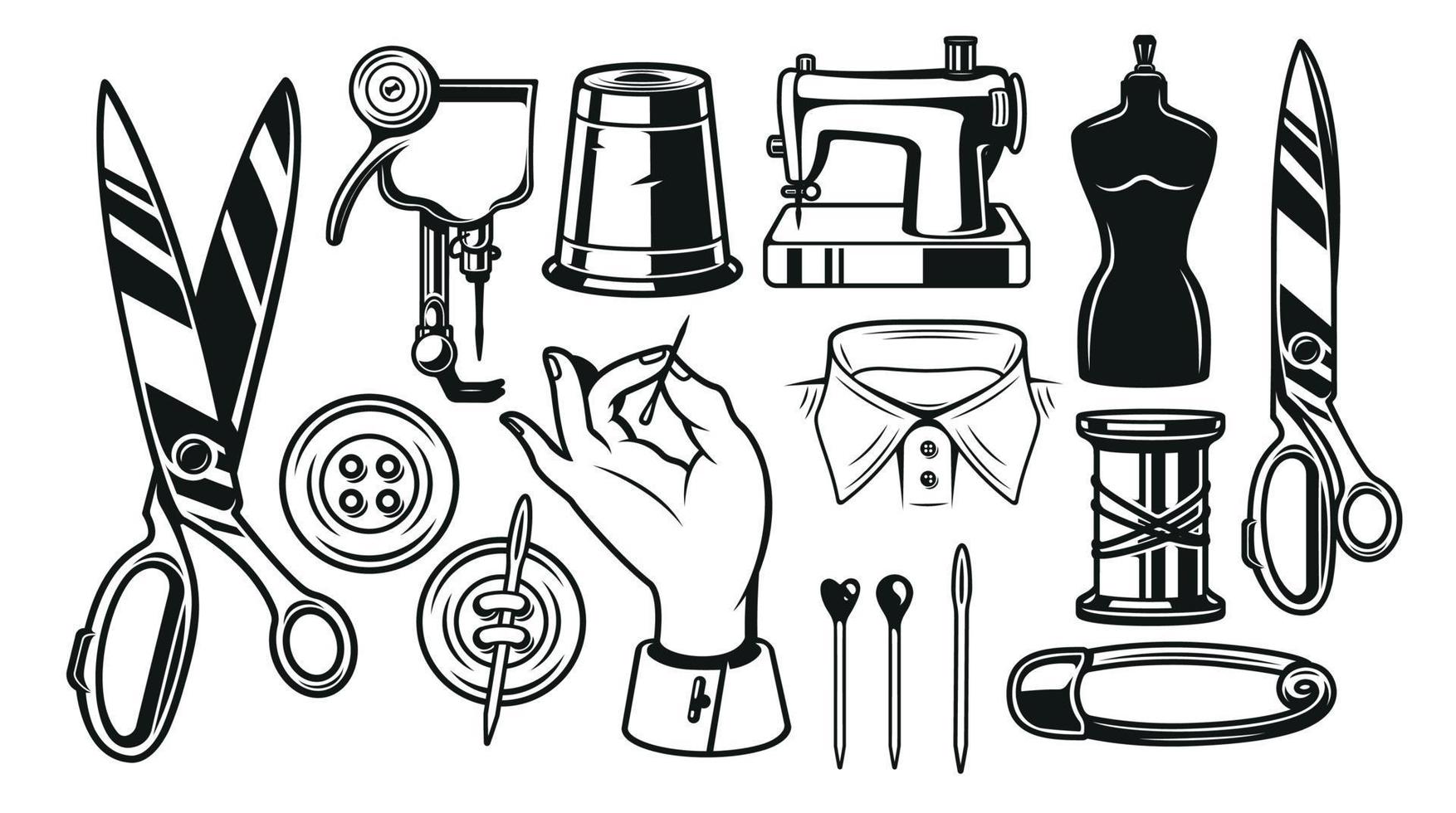 Big bundle vector illustrations of tailor tools