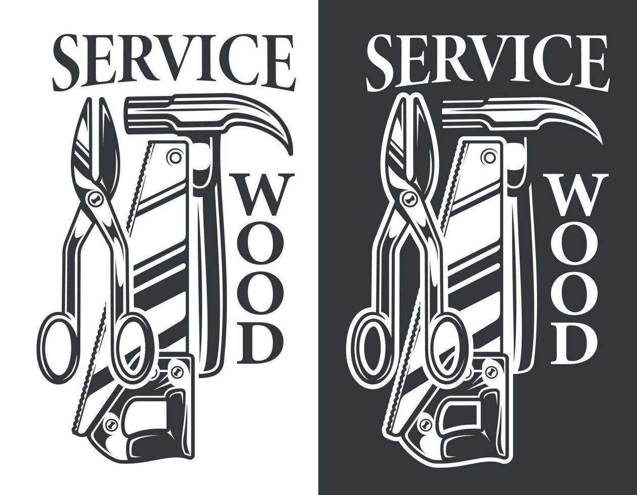 Black and white vintage poster on the carpentry service theme. vector