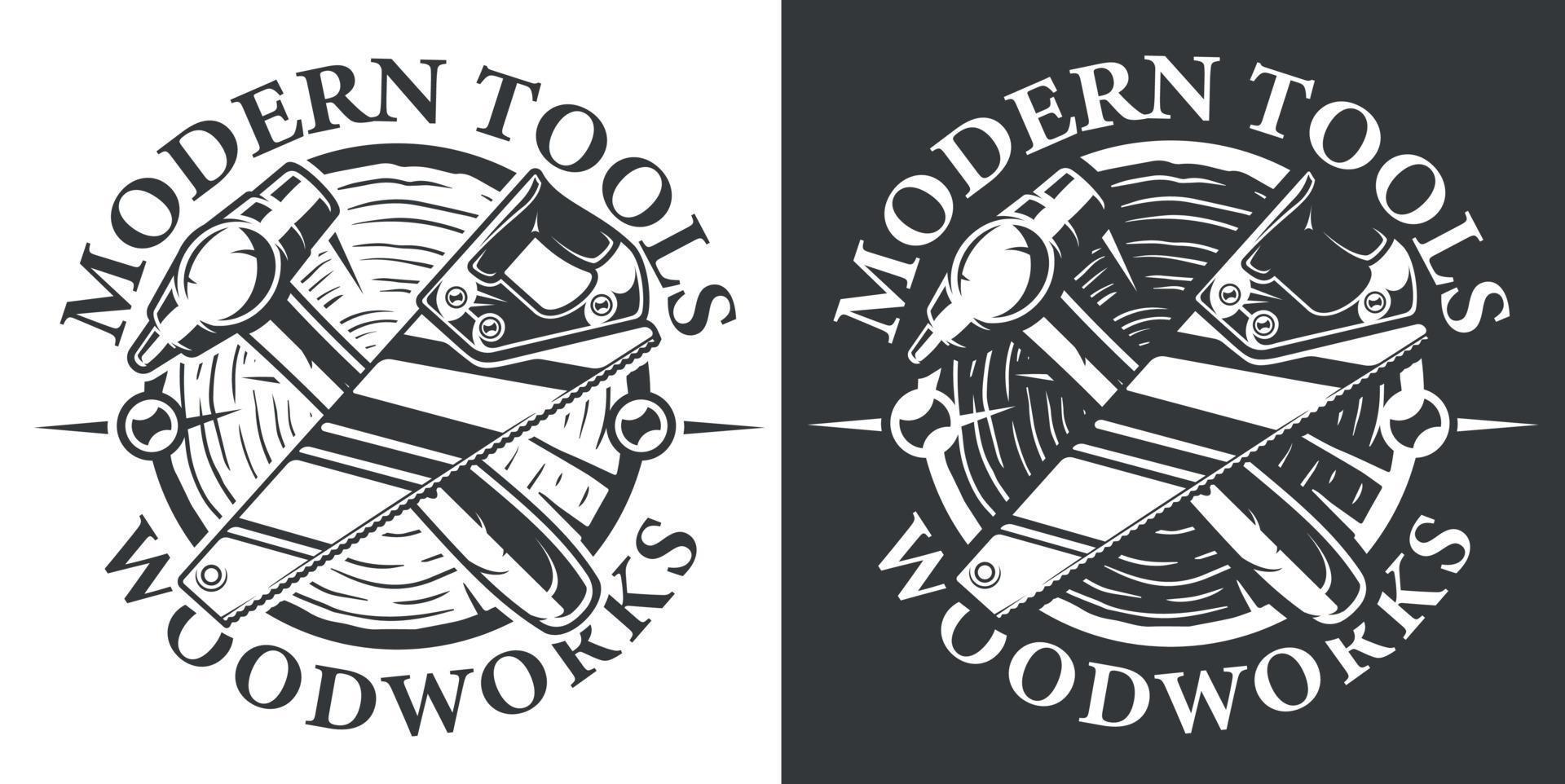 Black and white vintage emblem on the carpentry theme vector