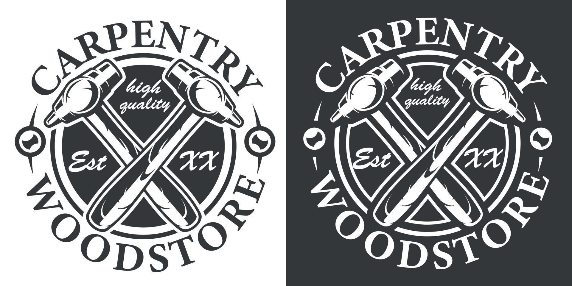 Black and white vintage emblem on the carpentry service theme vector