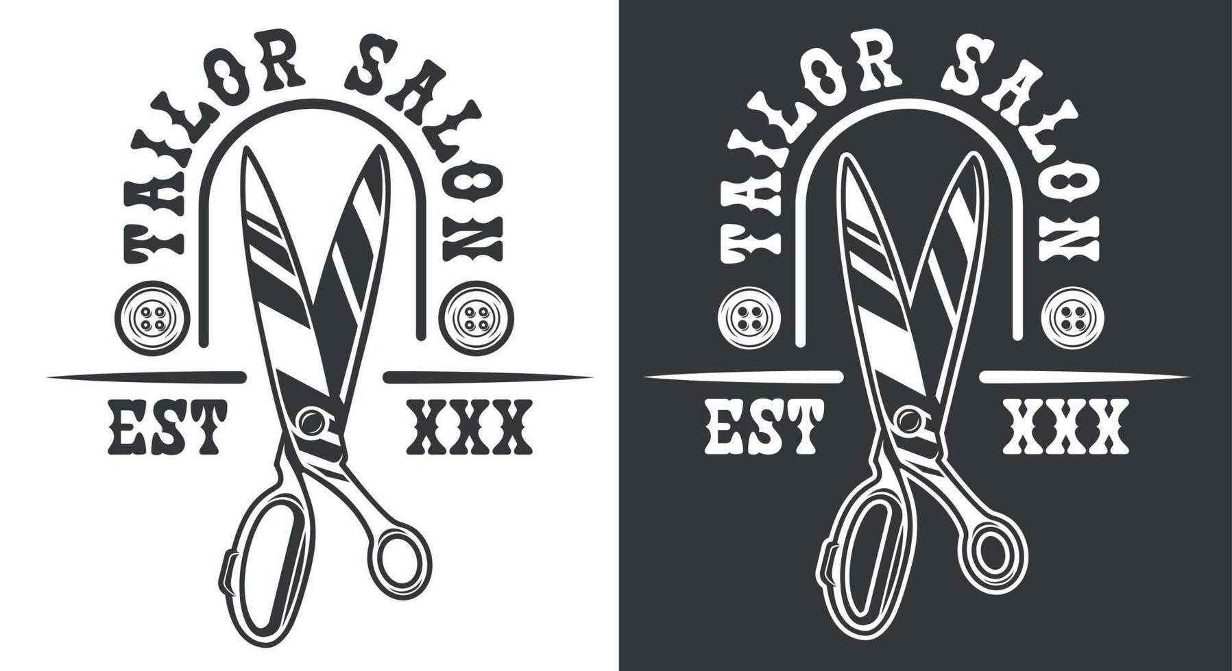 Vector emblem on the sewing salon theme with tailor scissors