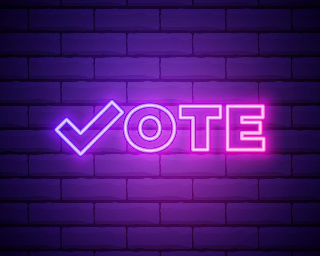 Vote symbols. Check mark icon. Vote label. Neon icon vector