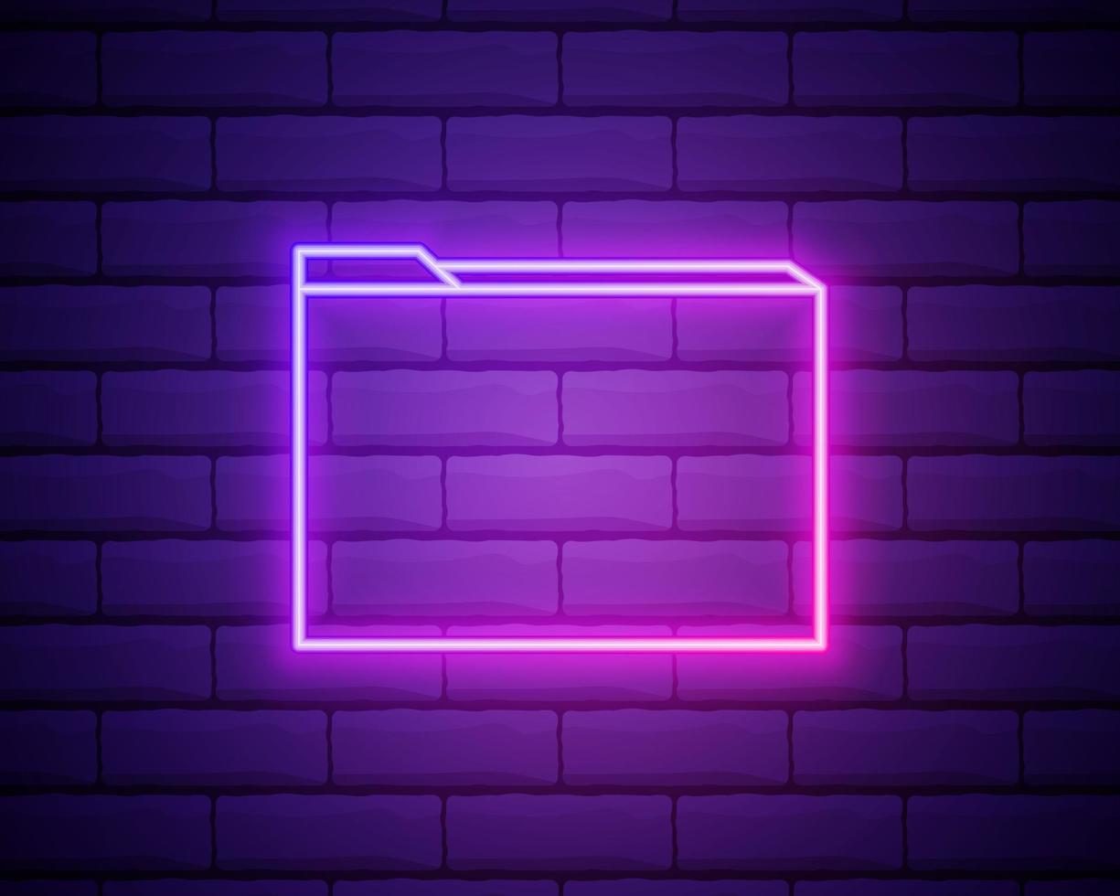 Folder with papers neon sign. Folder with documents glowing vector