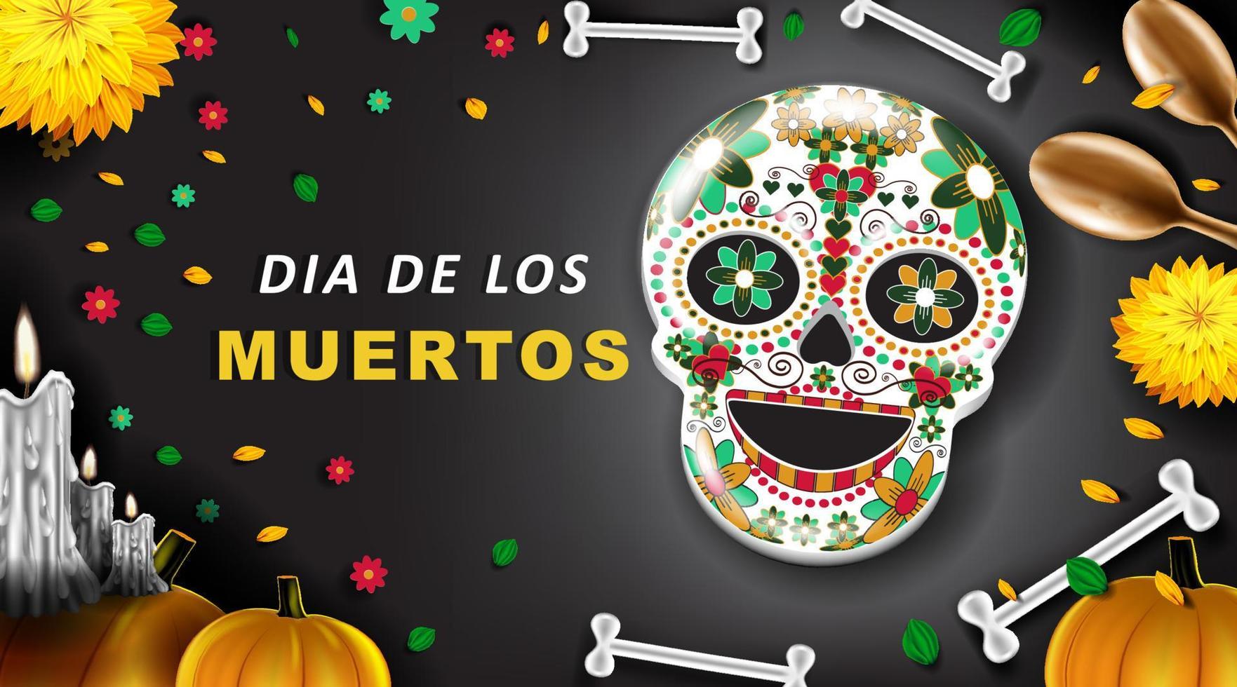 Dia de los Muertos background with bone and pumpkin. vector