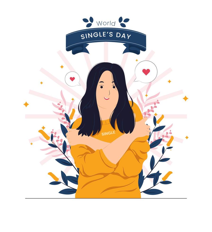 woman hugging and love herself, high self esteem on singles day vector