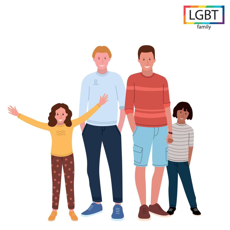 familia lgbt dos papás y dos hijas - vector