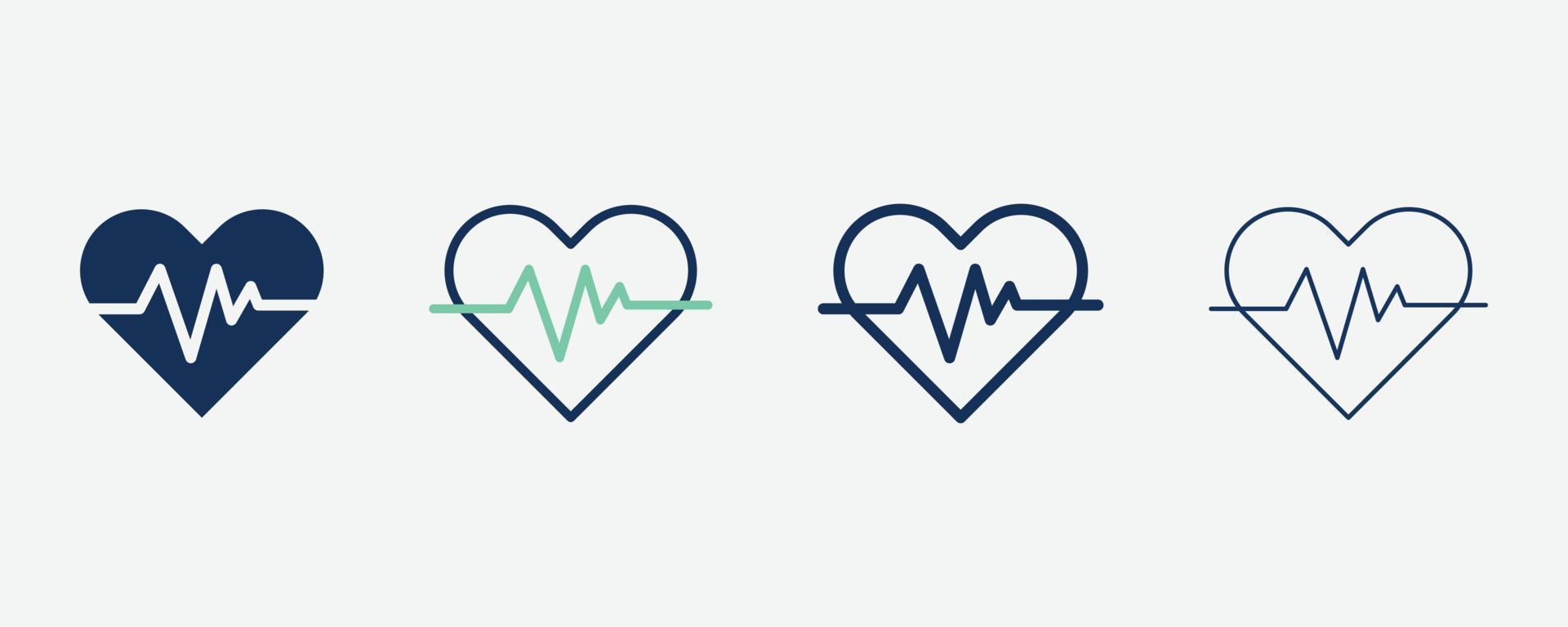 Conjunto de iconos de corazón médico símbolo aislado en ilustración de estilo diferente vector