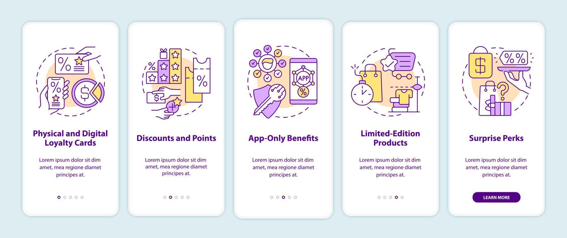 Grocery store loyalty program ideas onboarding mobile app page screen vector