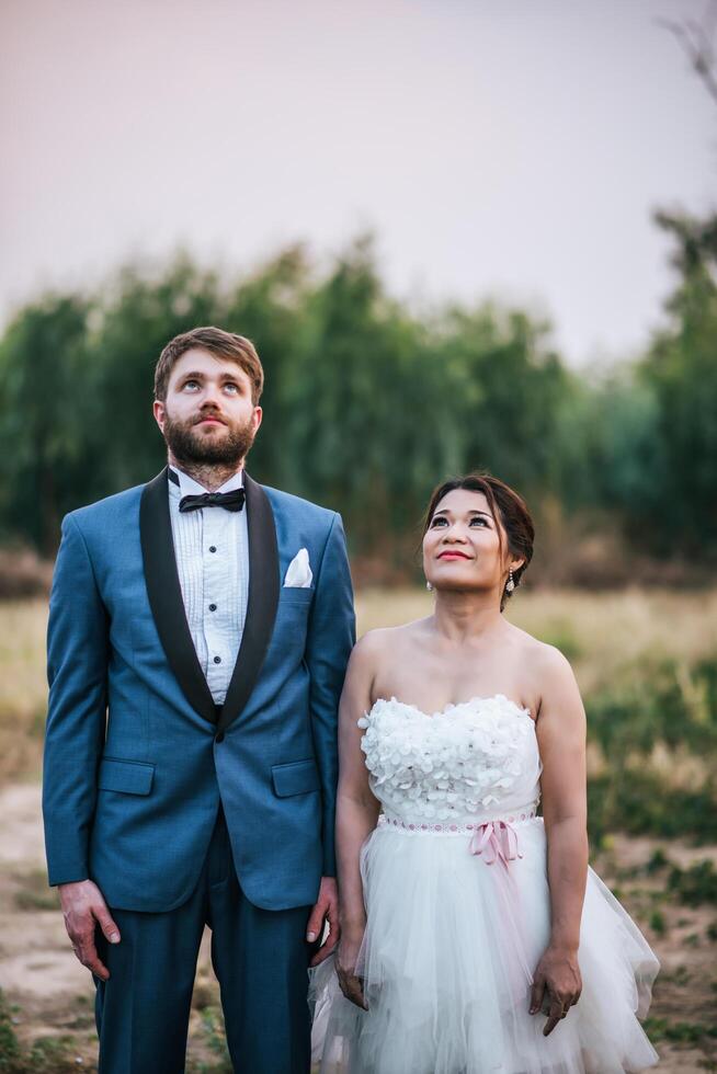 Bride and groom have romance time and happy together photo