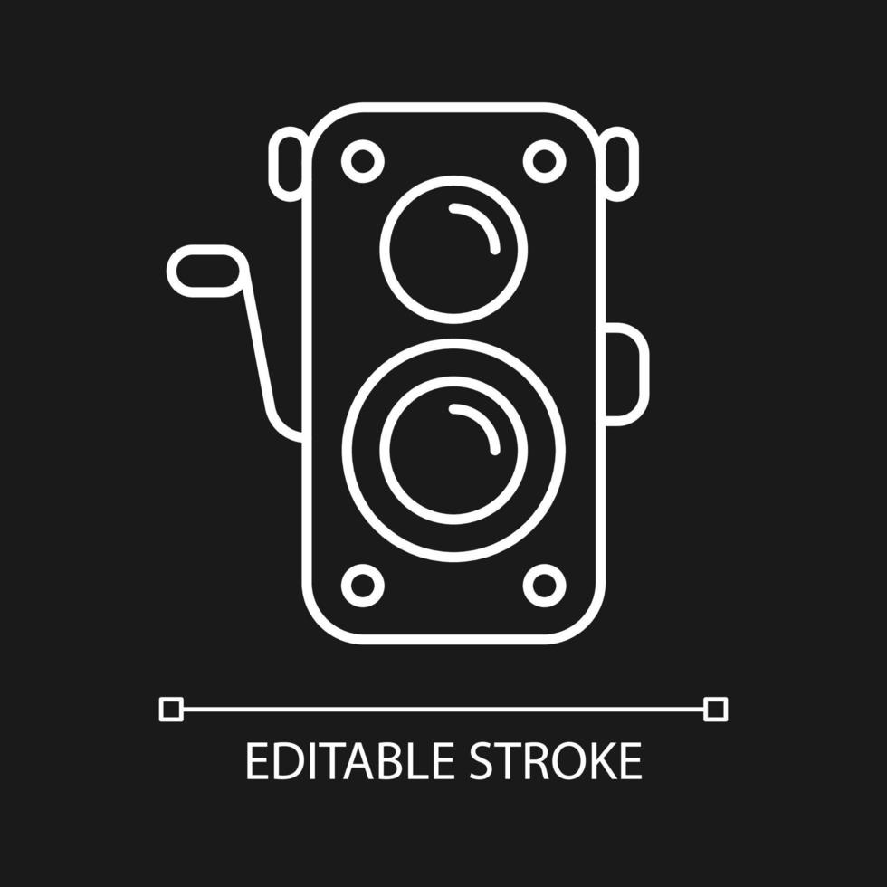 Old photo camera white linear icon for dark theme vector