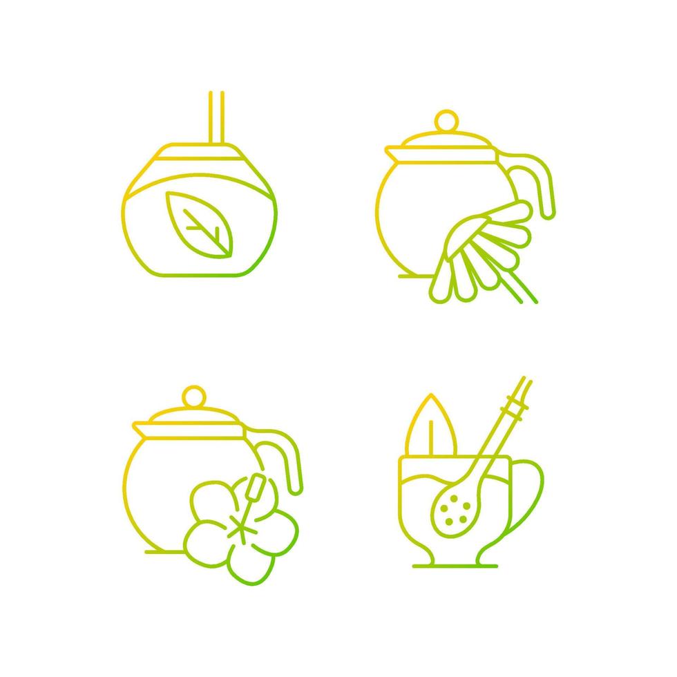 Herbal tea gradient linear vector icons set.