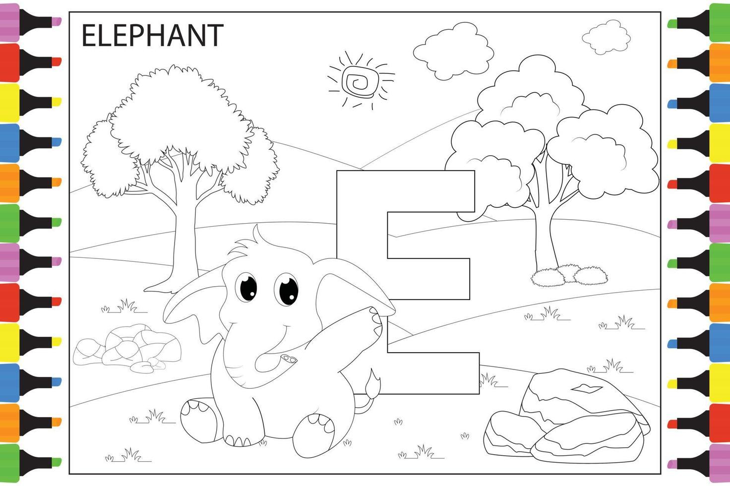 coloring Elephant animal cartoon for kids vector