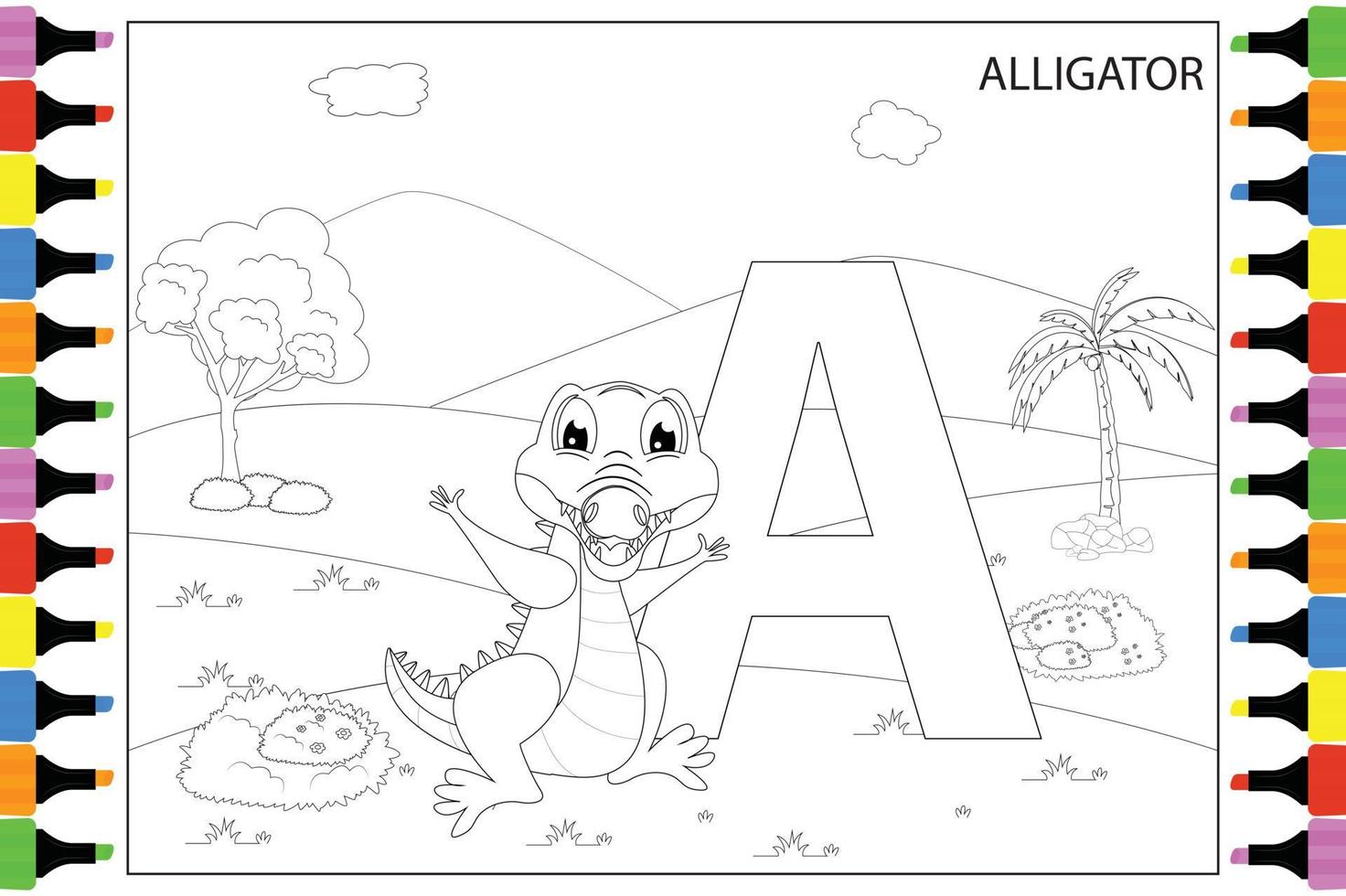 coloring Alligator animal cartoon for kids vector