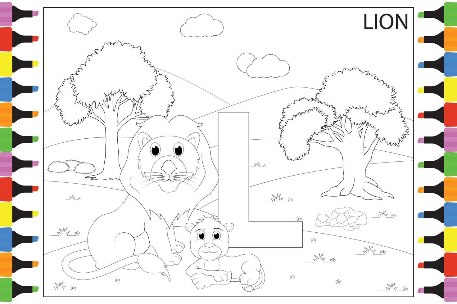 Dibujos animados de animales de león para colorear para niños vector