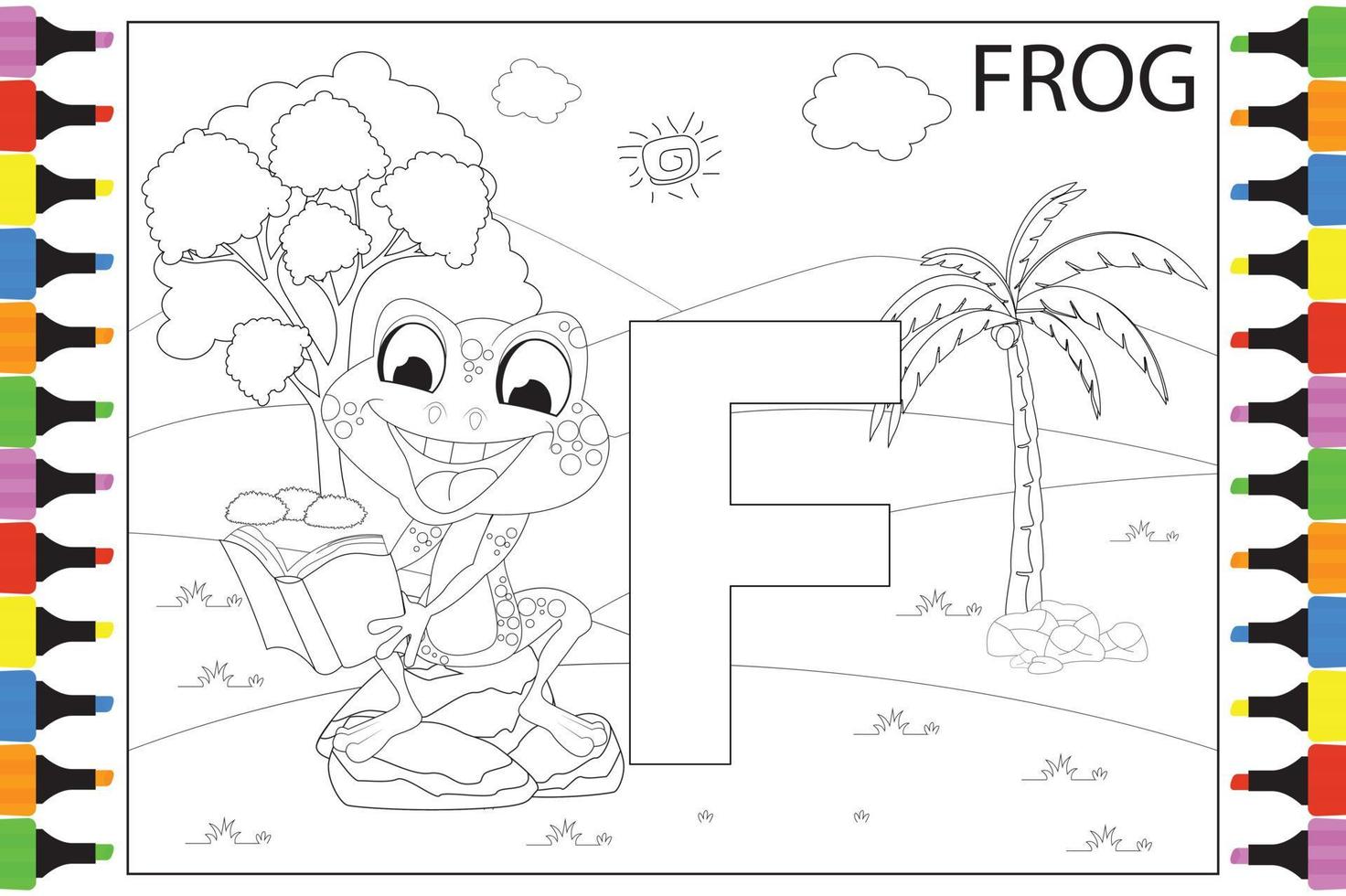 coloring Frog animal cartoon for kids vector