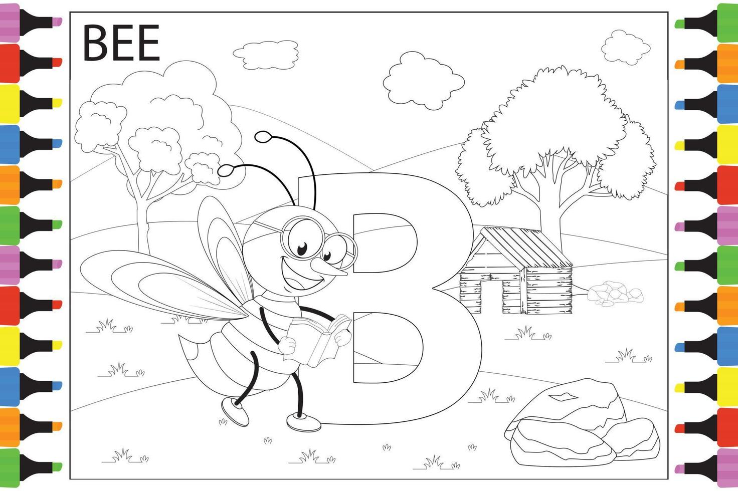 Dibujos animados de animales de abeja para colorear para niños vector