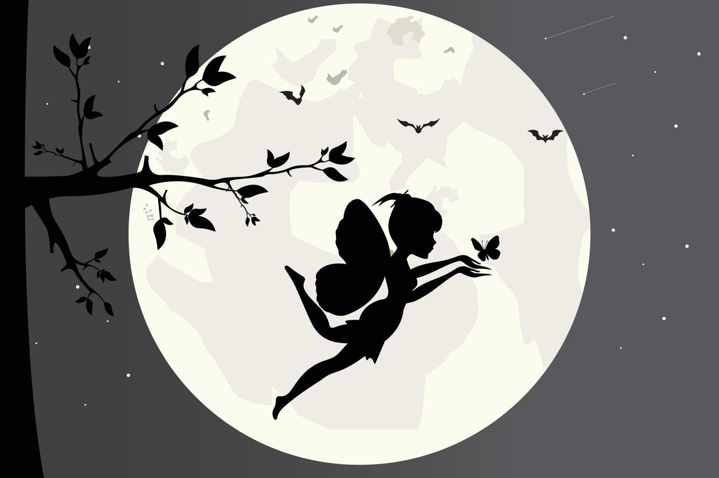 cute fairy and moon silhouette vector