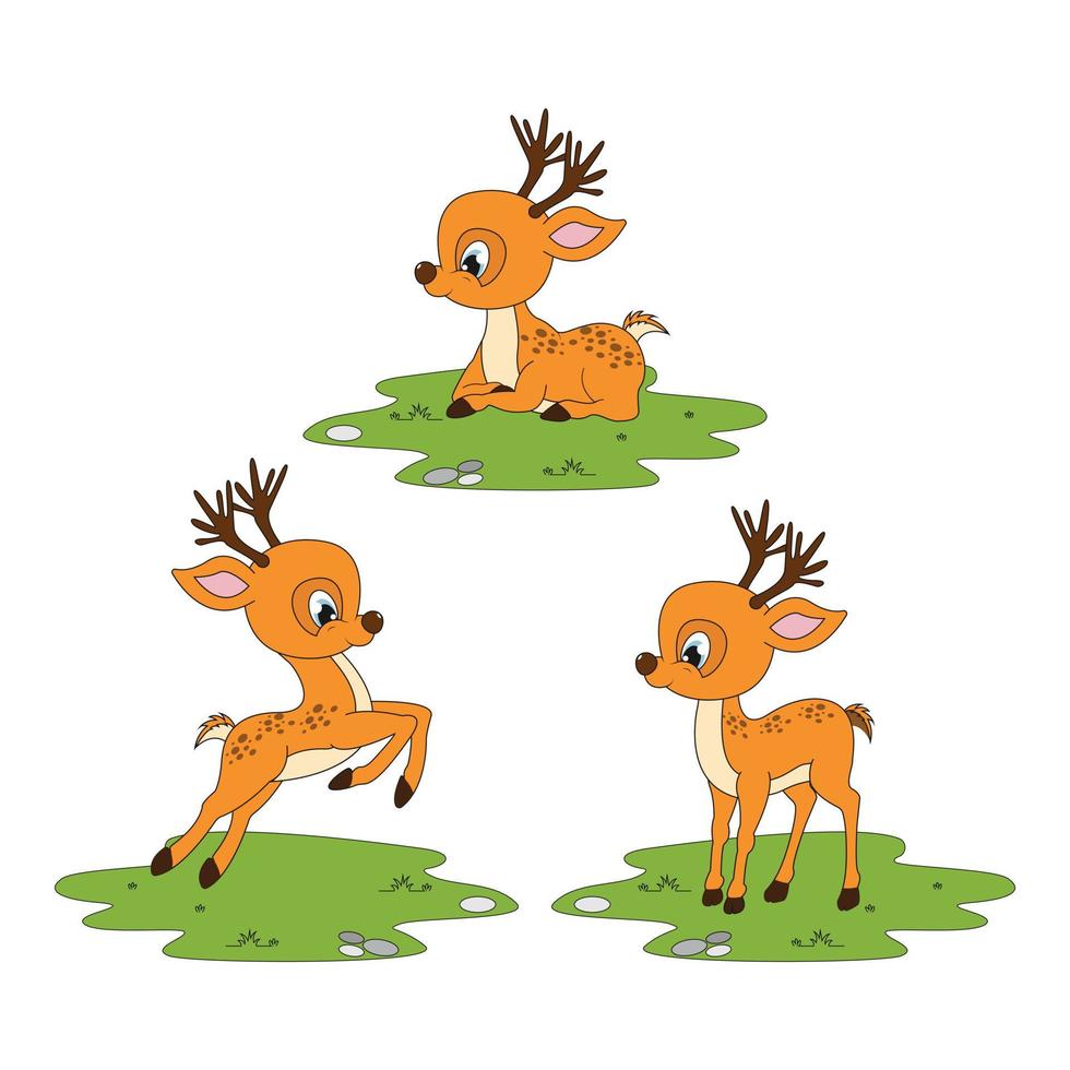 cute deer animal cartoon set vector