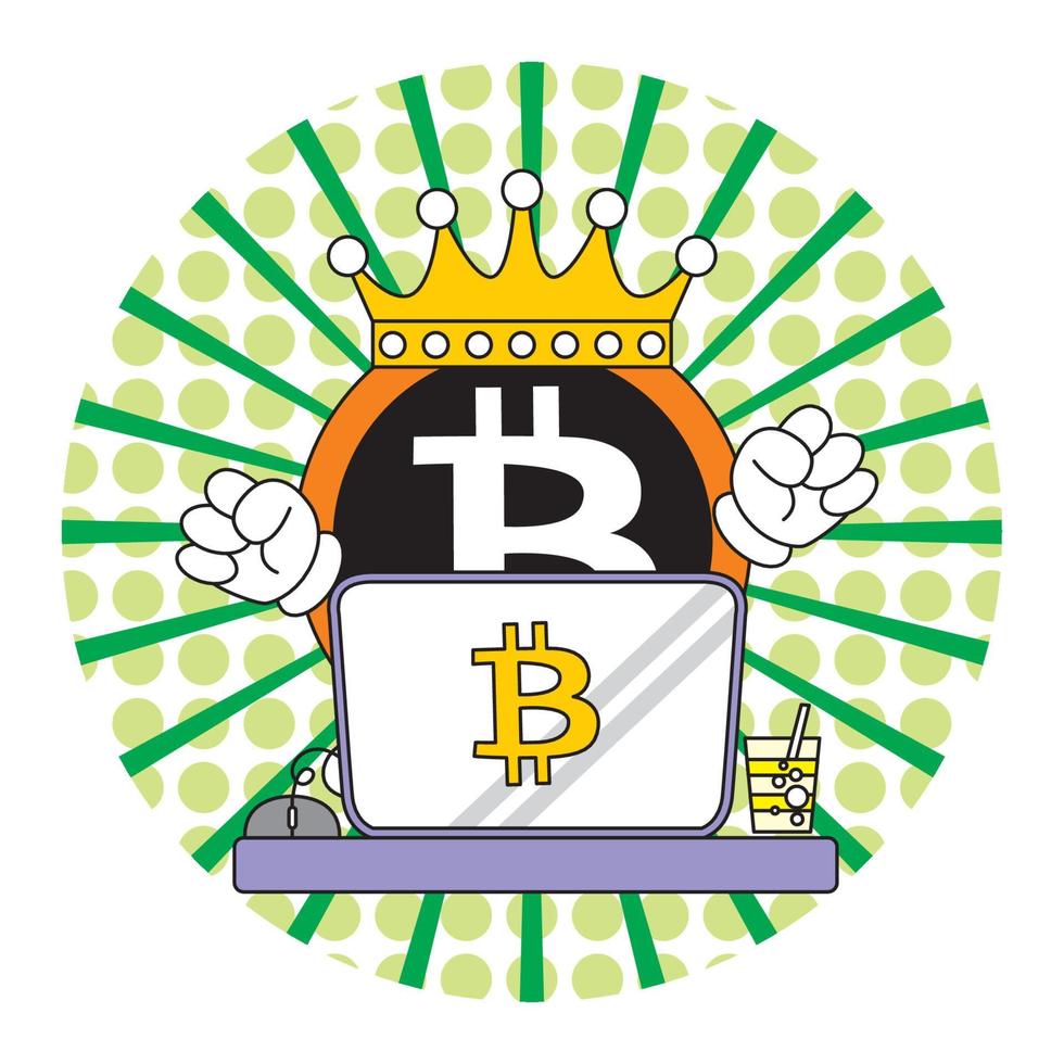 Dibujos animados de bitcoin con ilustración de vector de expresión de cara linda