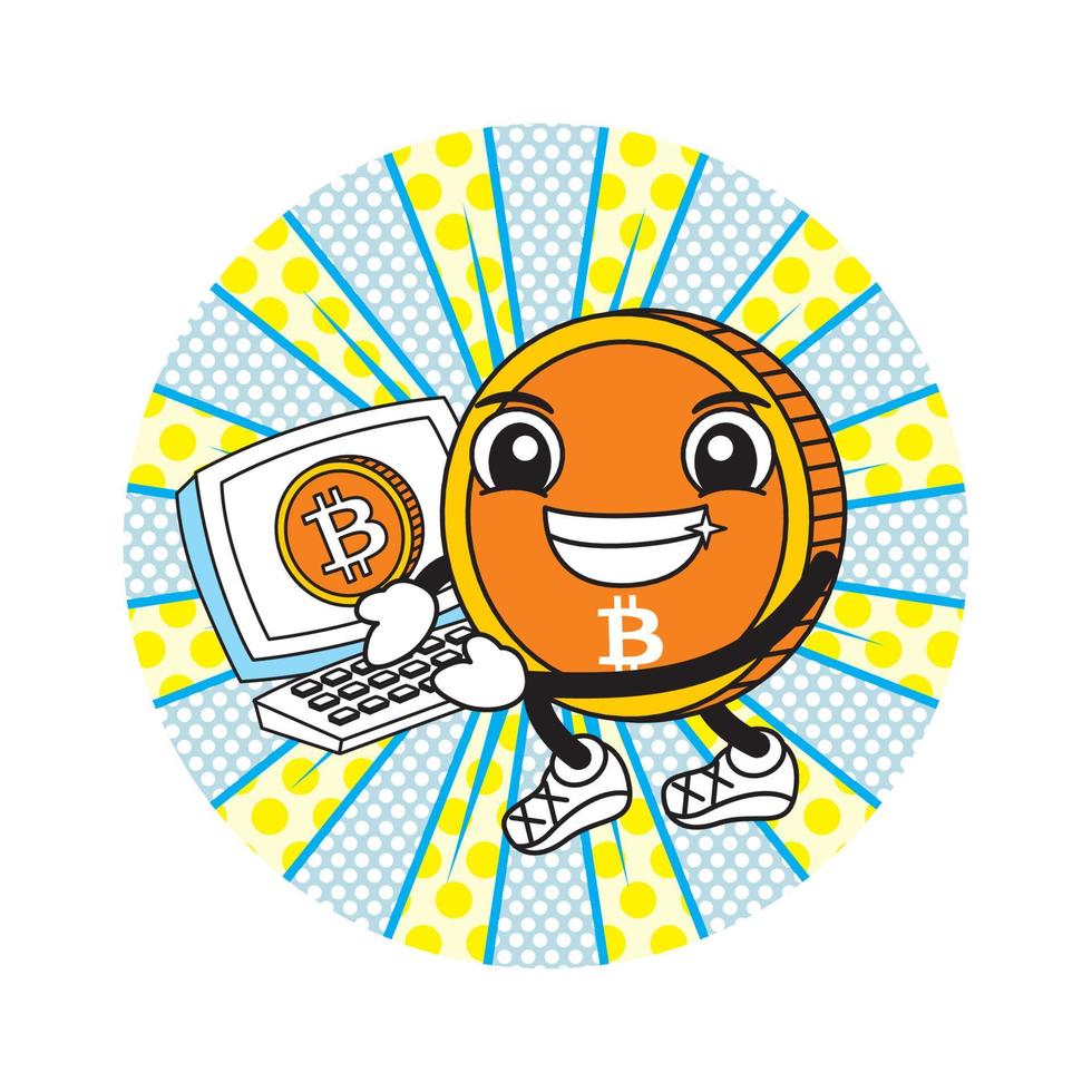 bitcoin cartoon with cute face expression vector illustration