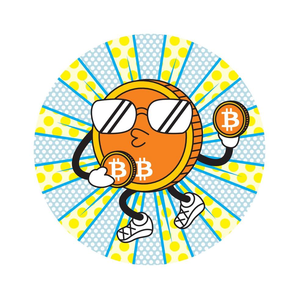 bitcoin cartoon with cute face expression vector illustration