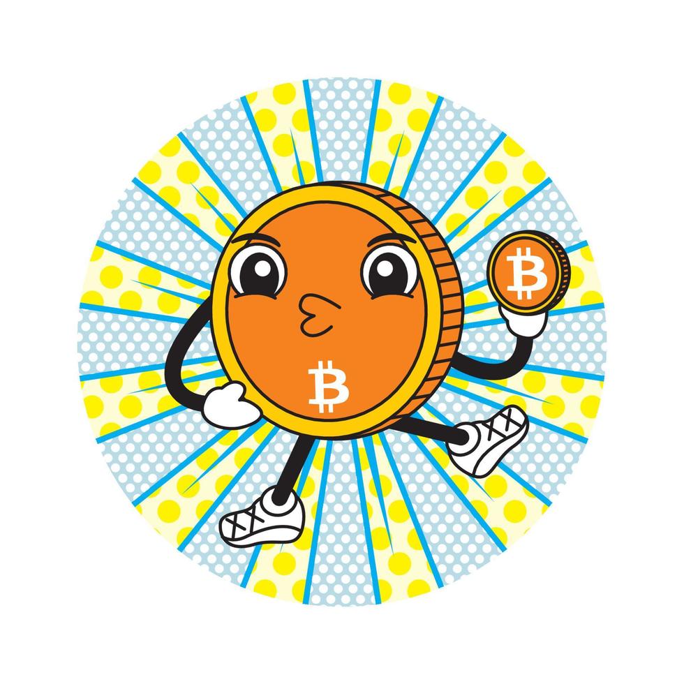 Dibujos animados de bitcoin con ilustración de vector de expresión de cara linda