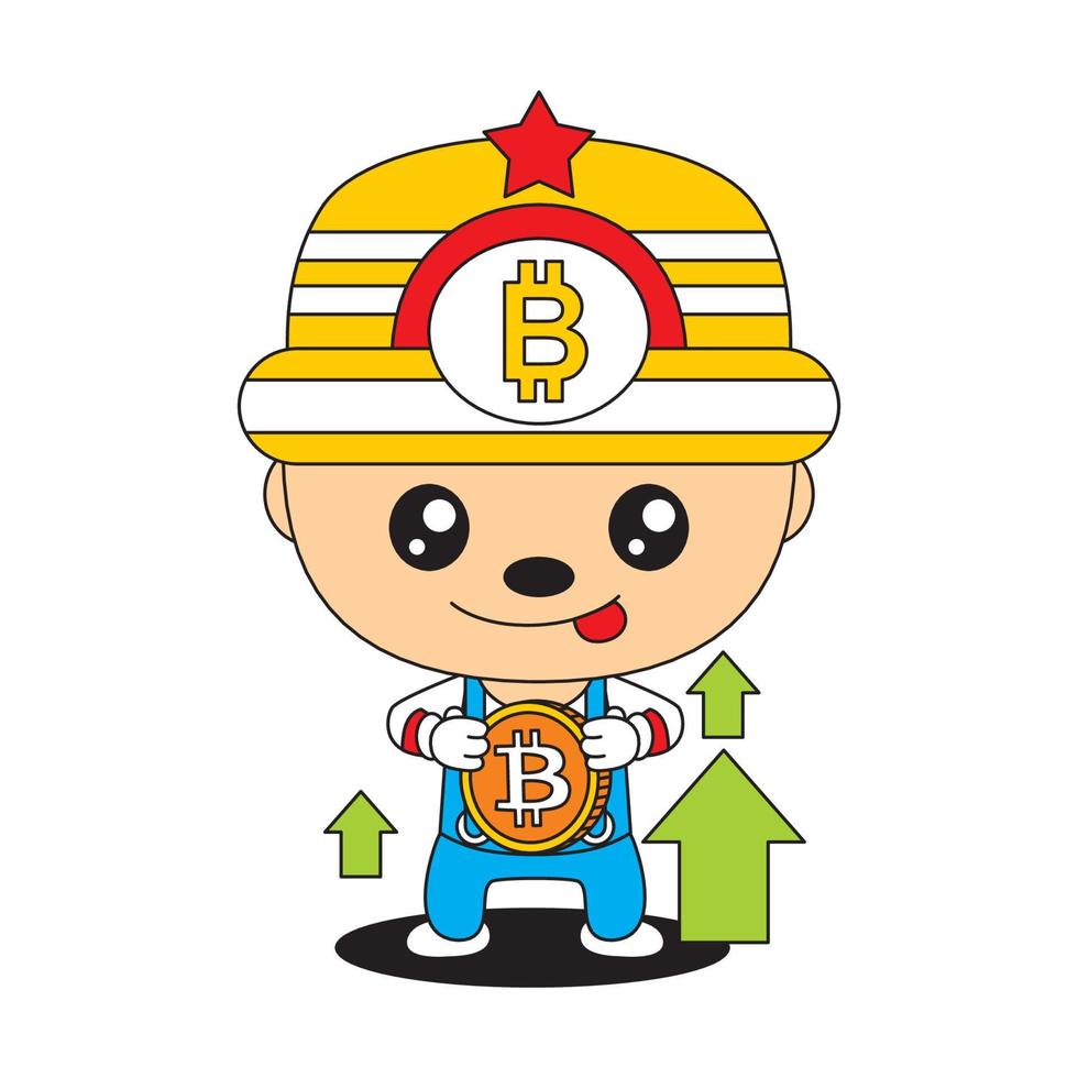 Dibujos animados de bitcoin con ilustración de vector de expresión de cara linda