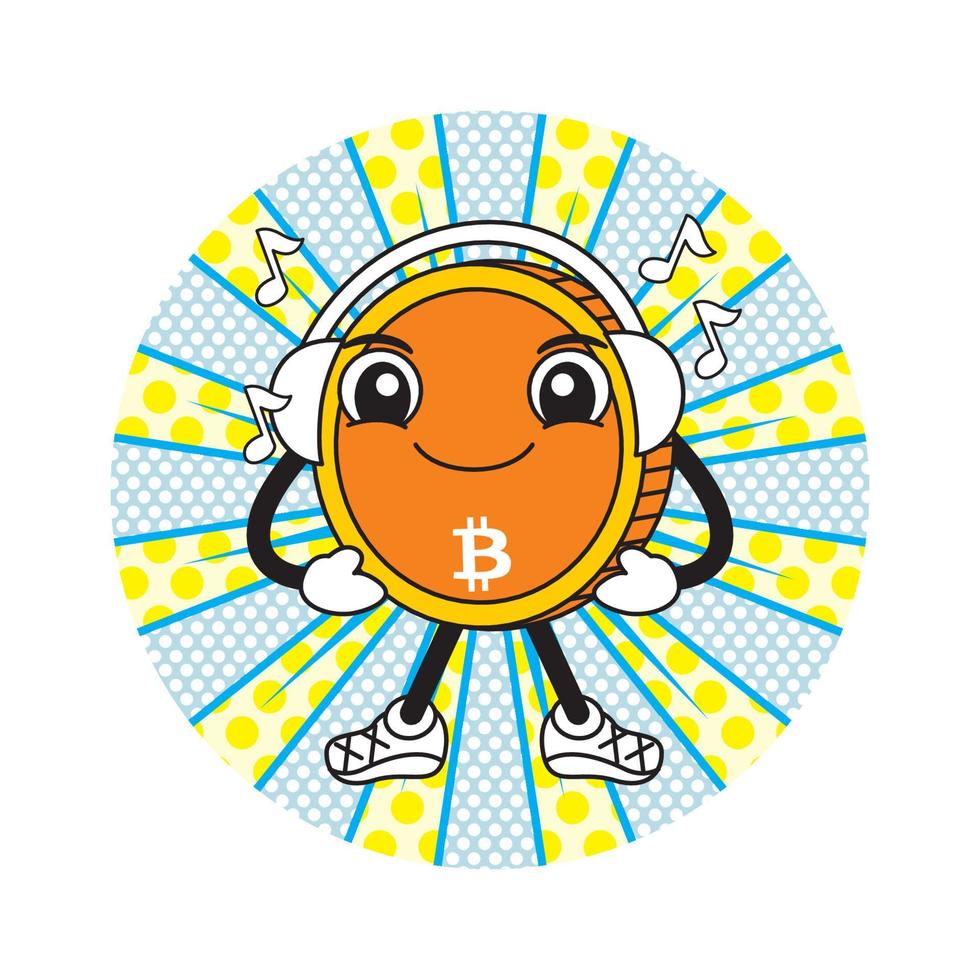 bitcoin cartoon with cute face expression vector illustration