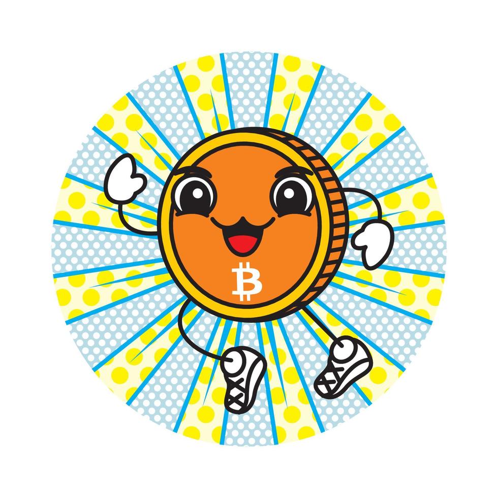 bitcoin cartoon with cute face expression vector illustration