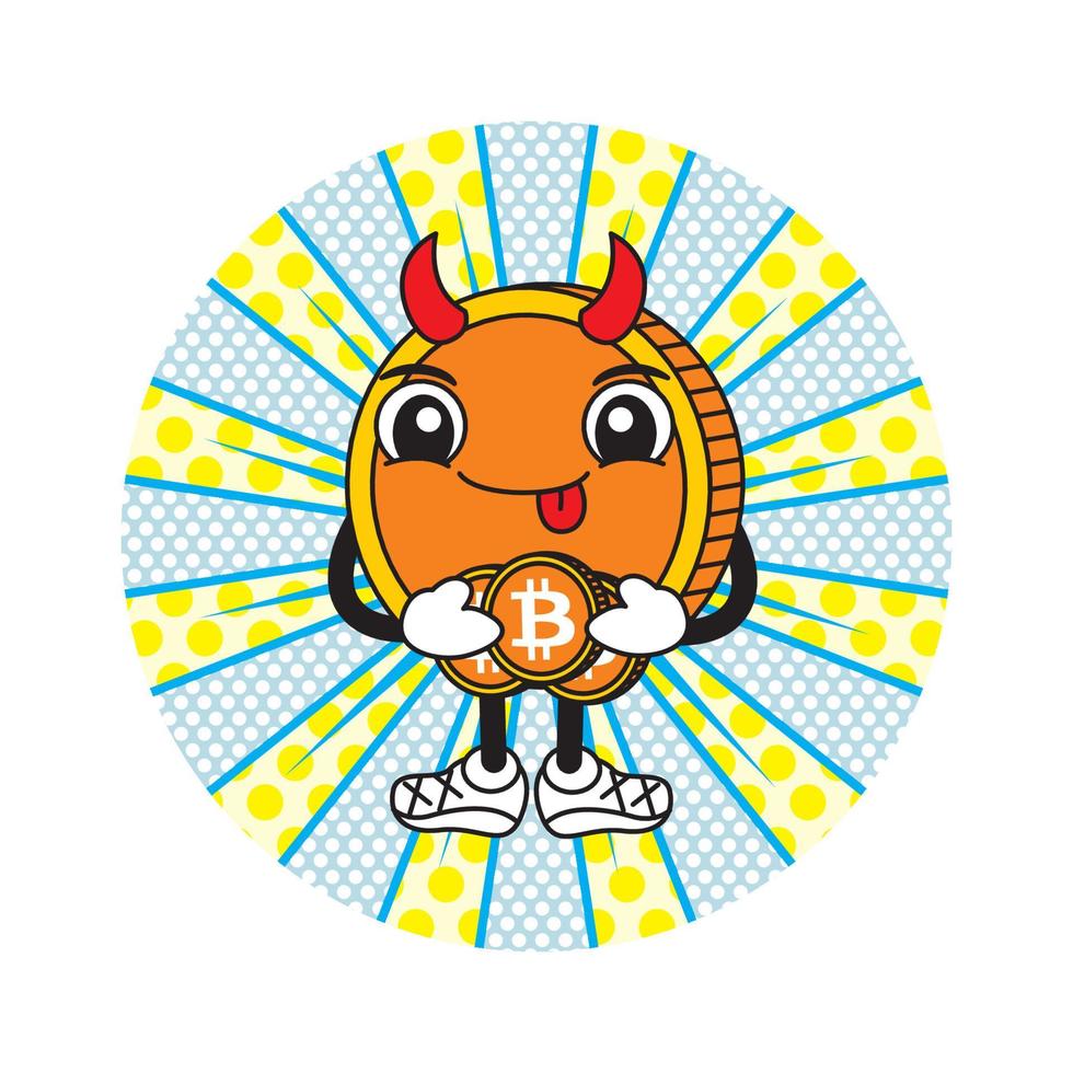 Dibujos animados de bitcoin con ilustración de vector de expresión de cara linda